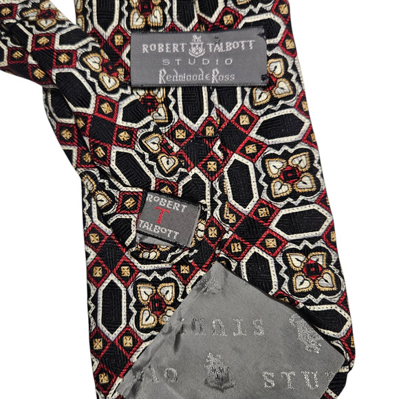 Robert Talbott Studio Redwoode Ross Silk Tie Geometric Medallion Black Red Gold - Picture 5 of 5